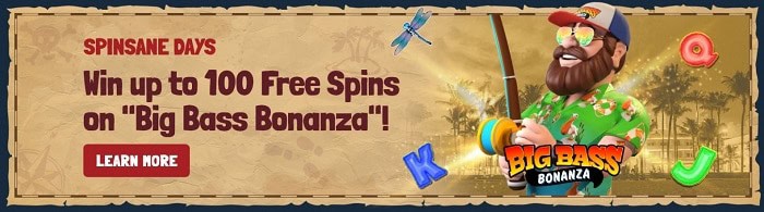 100 free spins on Big Bass Bonanza