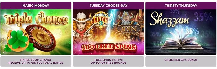 Monday, Tuesday and Wednesday Bonuses 