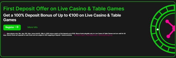 Live Dealer 100% Bonus 