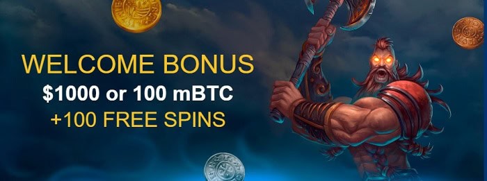 Welcome Bonus 100% up to $1000 or 100 mBTC and 100 FS 