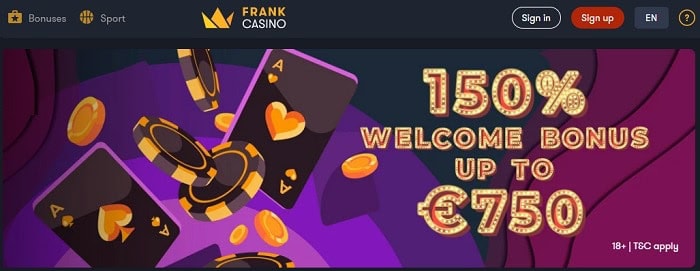 Frank 150% bonus 