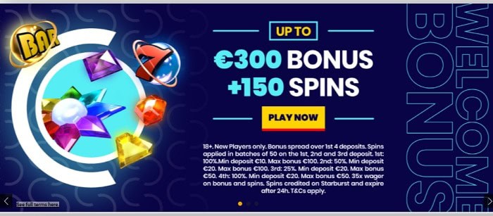 300 euro bonus and 150 free spins 