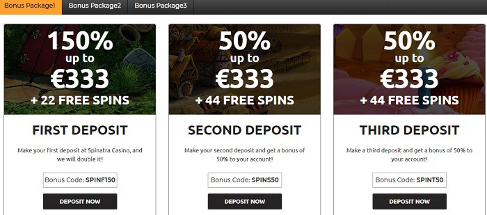 Spinatra Casino free bonus pack and free spins