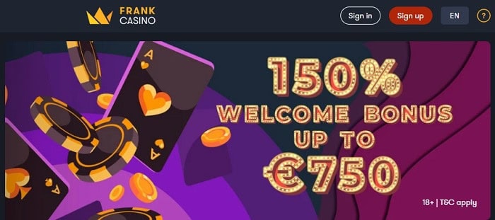 Frank 150 free spins