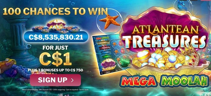 100 free chances on Atlantean Treaures Jackpot