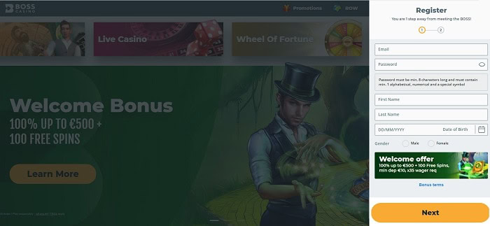 Create Your Account with BossCasino.com 