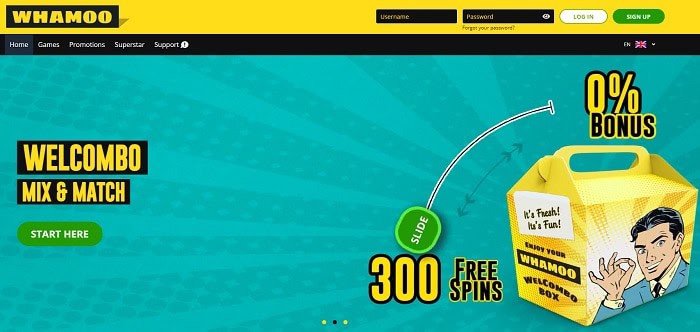 300 free spins or 100% bonus on first deposit - Welcombo Mix