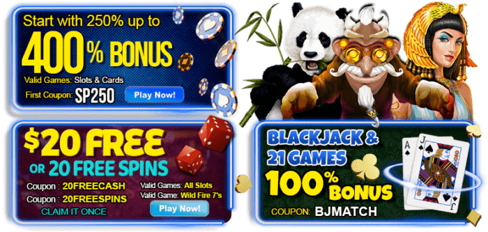 400% Welcome Bonus and $20 No Deposit Chips 