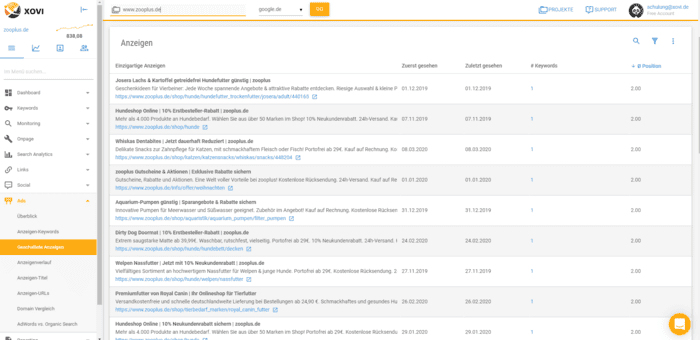 Anzeigen einer Mitbewerber-Domain untersuchen