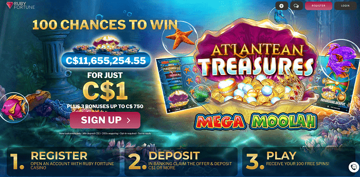 100 free chances on Atlantean Treasure Mega Moolah