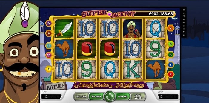 Arabian Nights payout tabkle and jackpot combination 