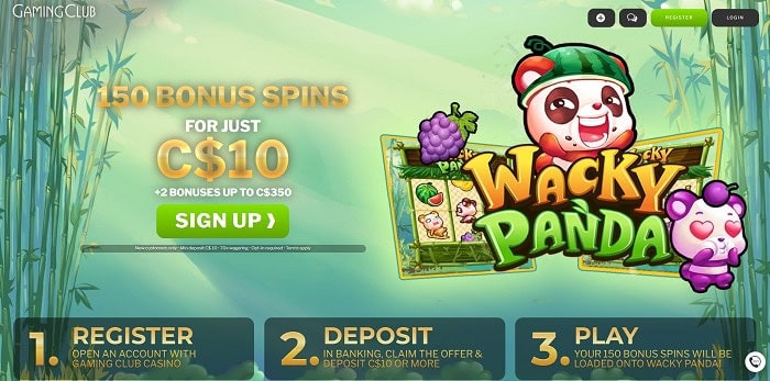 150 bonus spins on Wacky Panda for $10 deposit 