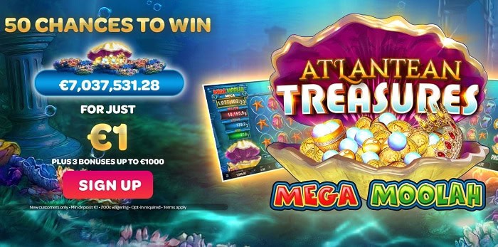 Buy $1 get 50 free spins on Atlantean Treasures at Spin Casino