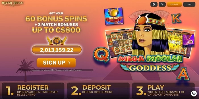 60 bonus spins on Mega Moolah Goddess