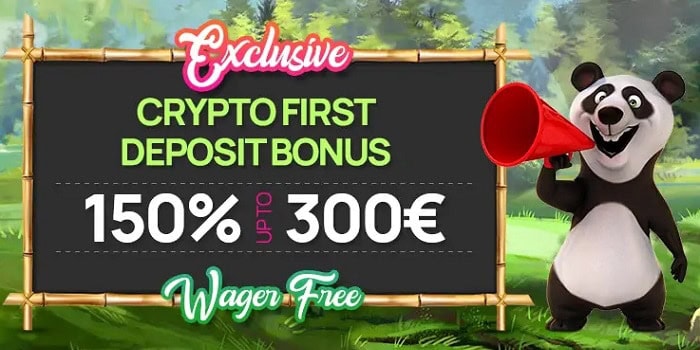 150% up to 300 EUR crypto bonus 