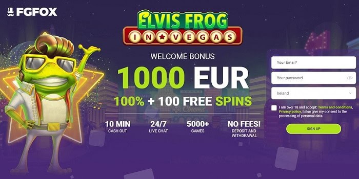 1000 euro and 100 free spins on Elvis Frog in Vegas 