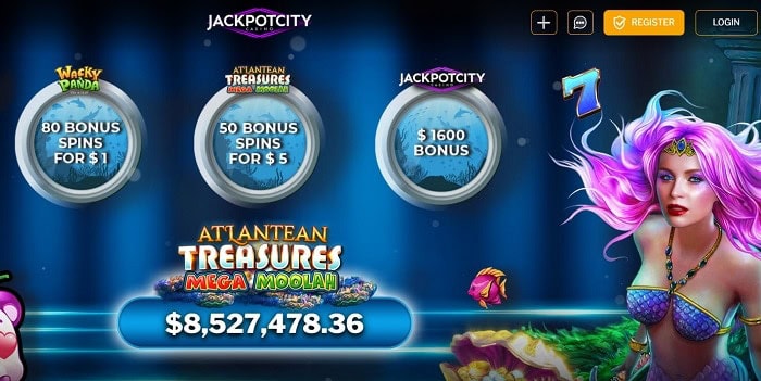 Get 80 and 50 Free Spins plus $1600 Welcome Bonus at Casino City!