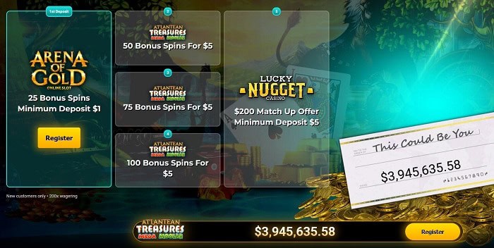 Deposit $1 get free spins here! 