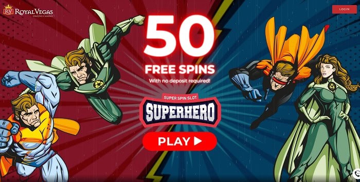 50 no deposit free spins on Superhero 