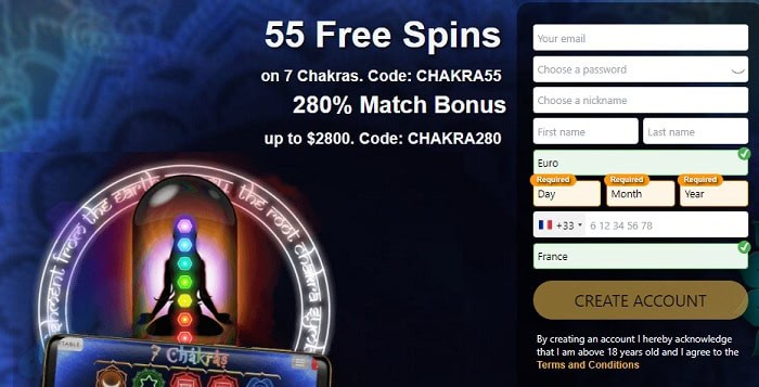 55 Free Spins on 7 Chakras