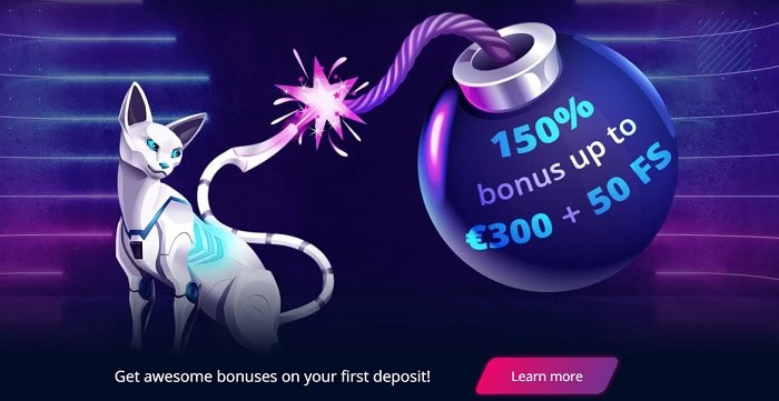 150% welcome bonus and 50 gratis spins 