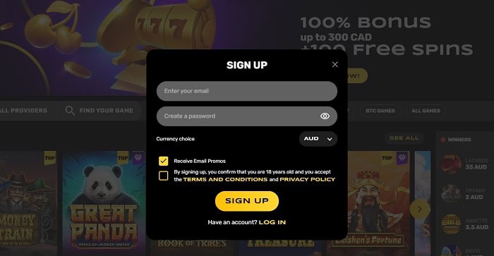 Register and get free spins bonus! 