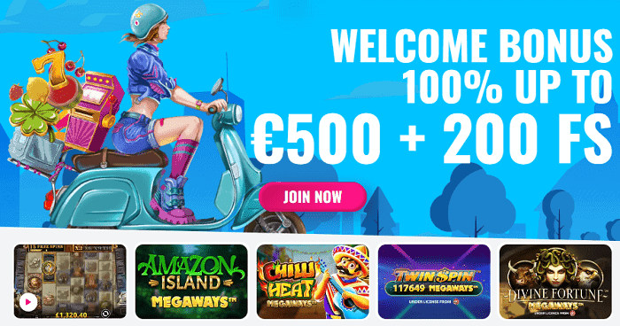 100% up to 500 EUR and 200 gratis spins 