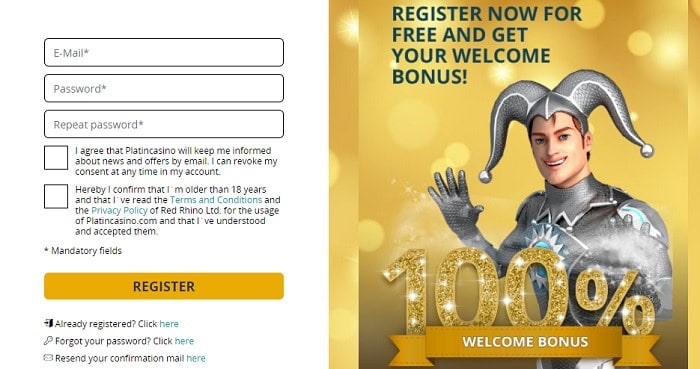 Platin 100% Bonus and 20 Free Spins 