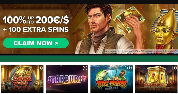 Claim 100% bonus and 100 gratis spins 