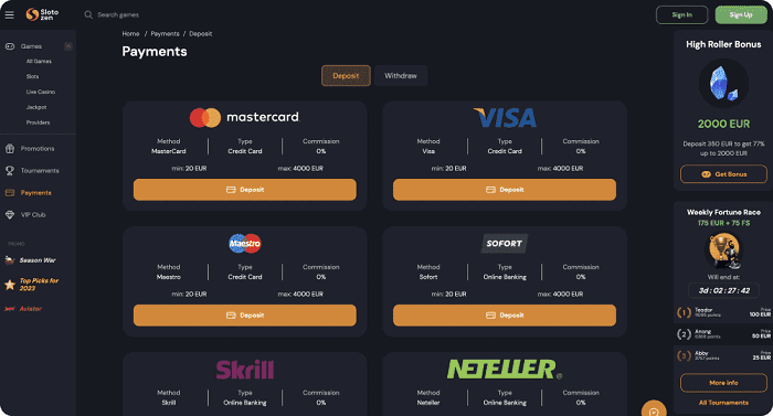 Payment Options: fast deposits and cahsouts! 