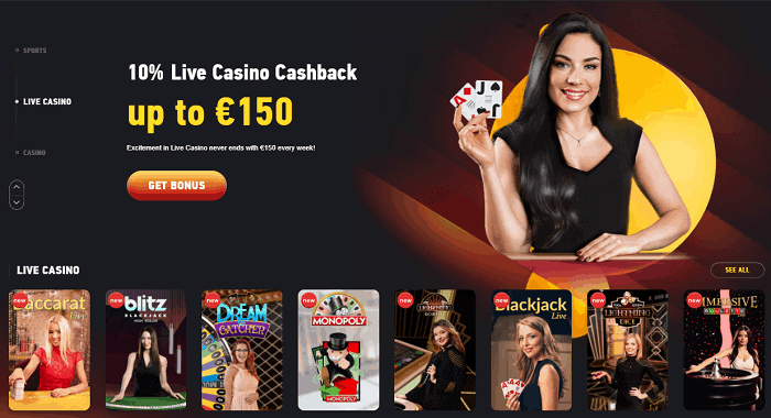 10% Live Casino Cashback 