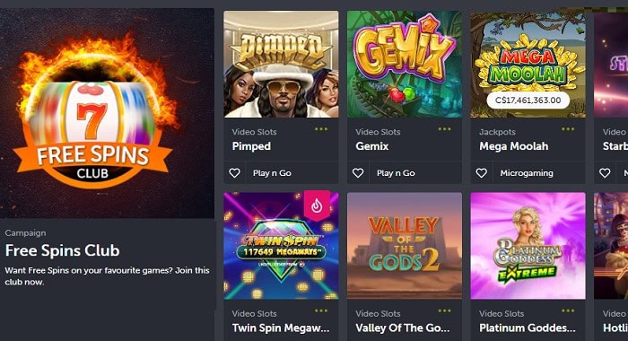 Free Spins Club at ComeOn.com 