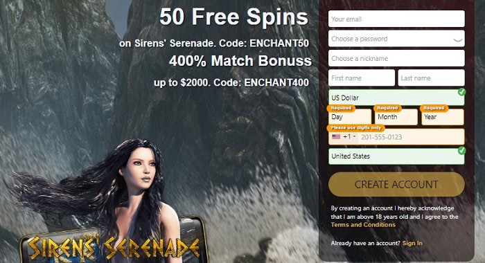 50 free spins and 400% bonus on first deposit