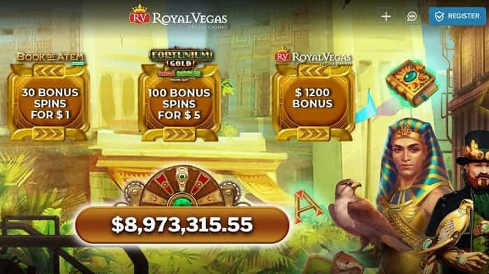 Royalvegas 100 bonus spins on $5 deposit