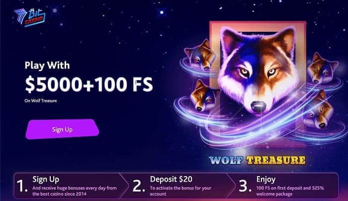 Play 100 free spins on Wolf Treasure! 