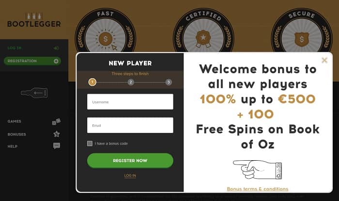 Sign Up for Free and Play and Bootlegger