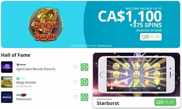 Get $1100 bonus and 375 gratis spins 