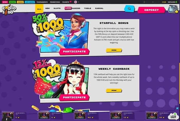 Explosino Casino Free Spins Bonus 