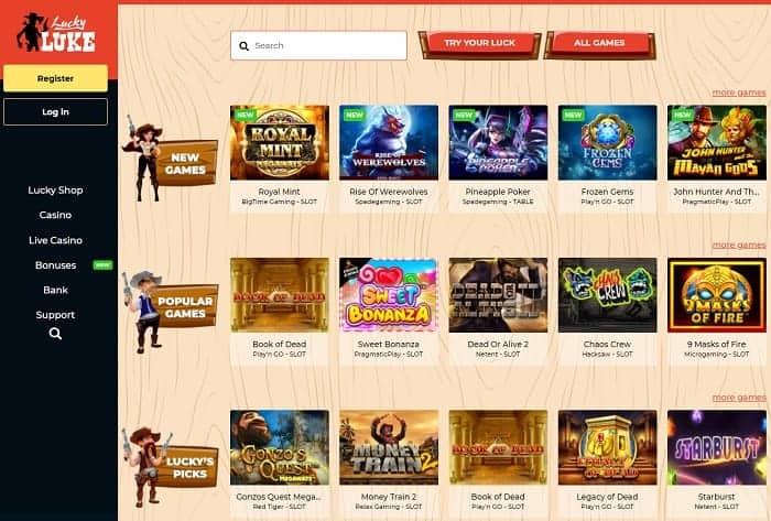 Lucky Luke Casino Homepage 