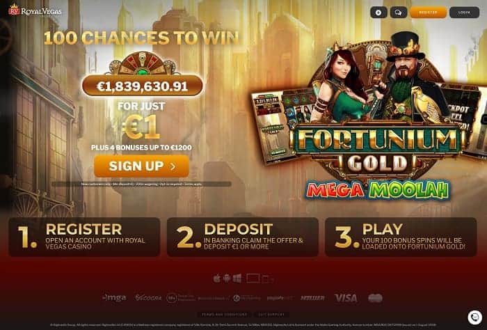 Royal Vegas $1 deposit 100 free spins