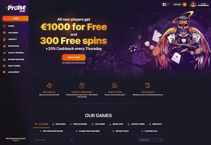 1000 EUR and 300 free spins 