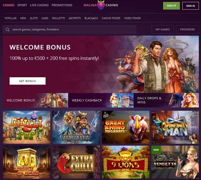 Malina Casino Exclusive Bonus 