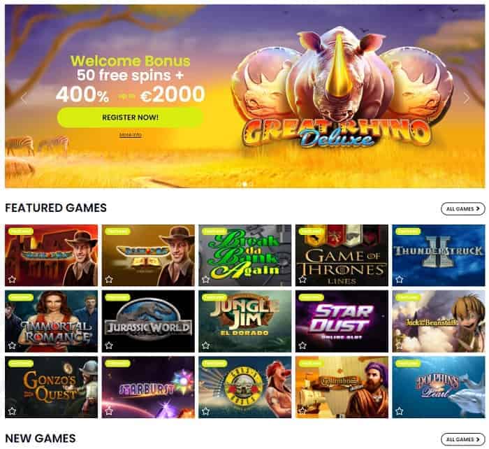 50 free spins on Great Rhino slot