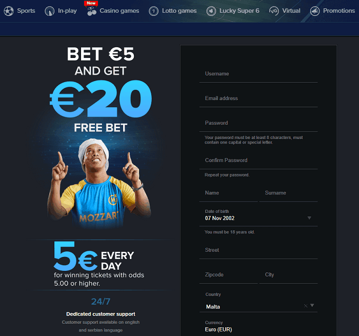 5 EUR free bet and 5 EUR free cash