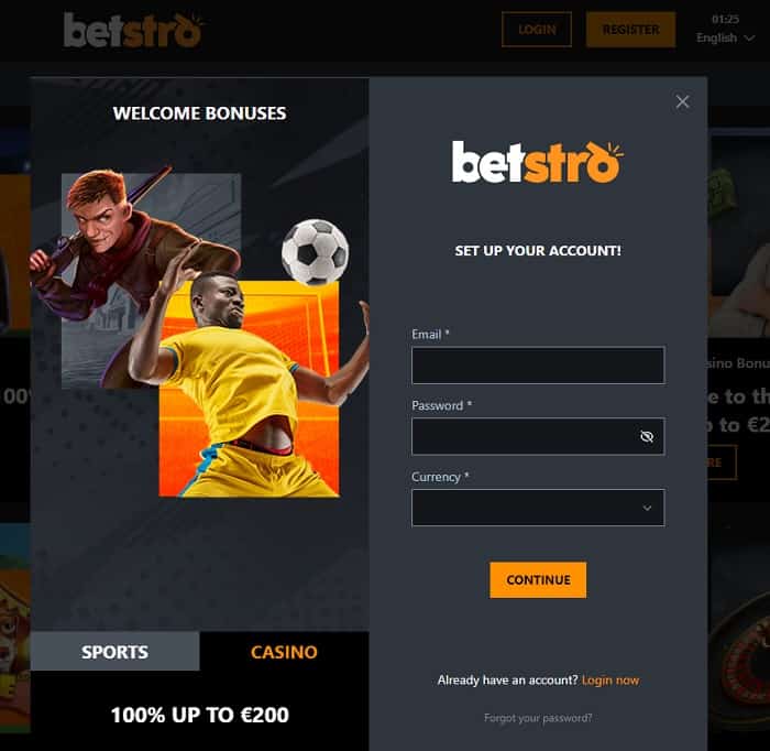 Register your account to play games and bet on sport!