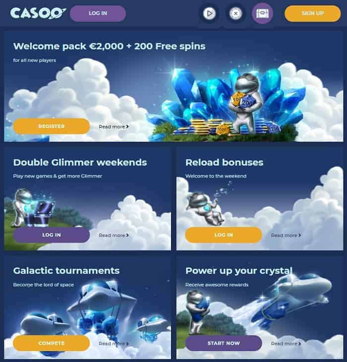 Casoo Casino €2000 free welcome bonus and 200 gratis spins