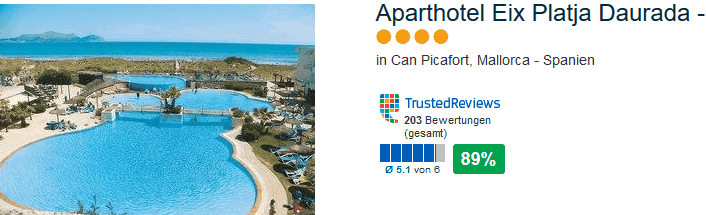 89% positive Bewertung das 4 Sterne Hotel in Can Picafort - Aparthotel Eix Platja Daurada - Appartements 89% positive Bewertung das 4 Sterne Hotel in Can Picafort - Aparthotel Eix Platja Daurada - Appartements