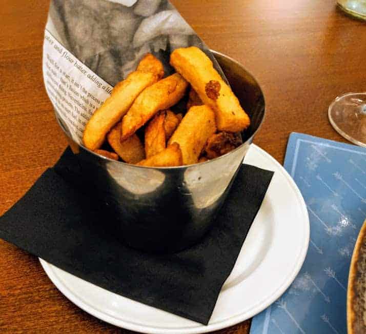 chips in metal bucket
