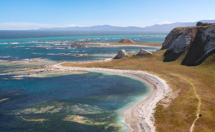 Scenic coastal view of New Zealand's South Island near Christchurch.