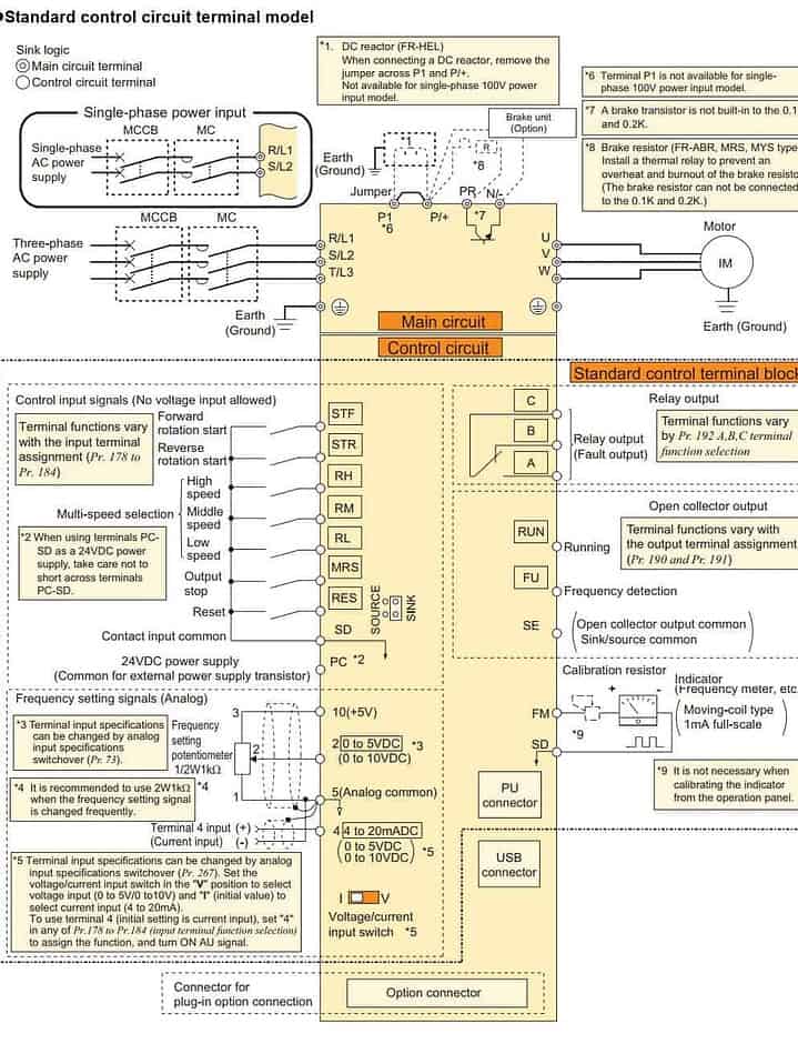 sơ đồ đấu dây dòng biến tần FR-E700 series